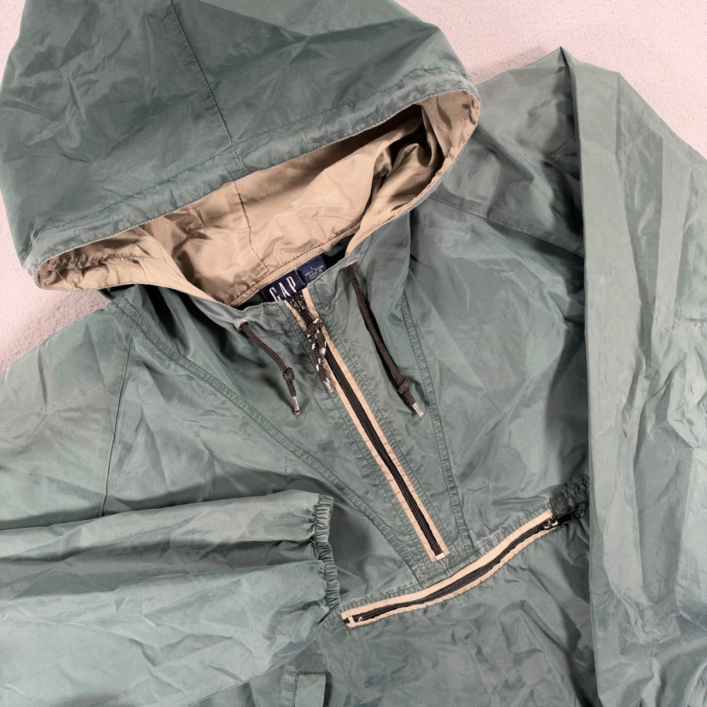 Vintage 90s Gap Hooded Anorak Pullover Jacket Size L Quarter Zip Pouch Pocket